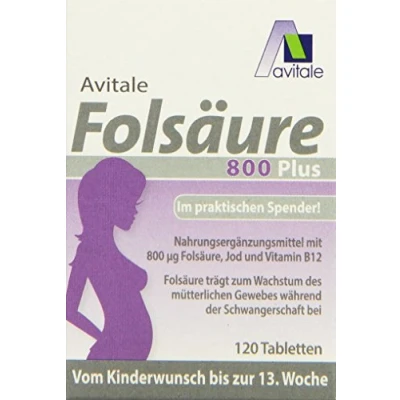 Obrázek Avitale Kyselina listová 800 plus s vitaminem B12 a jodem, 120 tablet v dávkovači, 1 balení (1 x 7,8 g)
