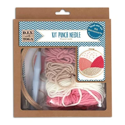 Obrázek DRAEGER PARIS 1886 KRD004 KIT DE DEMARRA Punch Needle Starter Set, Kunststoff, Rosa und Beige Wolle, Taille du pack : 20x23x4cm