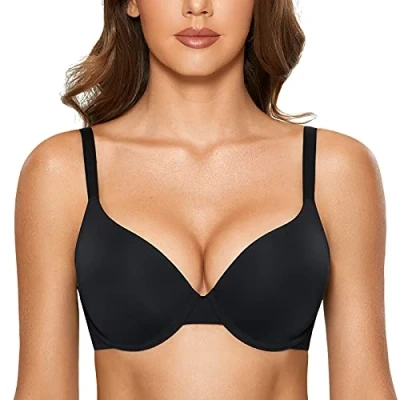 Obrázek DOBREVA Dámská Push Up podprsenka s kosticemi Soft T Shirt BHS se světlem vycpaná komfort Sexy, černá