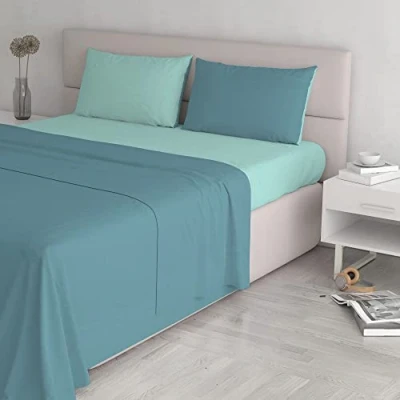 Obrázek Italian Bed Linen Natural Color Bettwäsche Set, 100% Baumwolle, Ottanio/Wassergrün, Doppelte