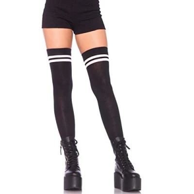 Obrázek Leg Avenue Ribbed athletic thigh highs, jednotná velikost černá