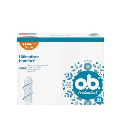 Obrázek o.b. ProComfort Plus (54 kusů), tampony pro silné dny, povrch SilkTouch a technologie Dynamic Fit větší komfort spolehlivou ochranu během období