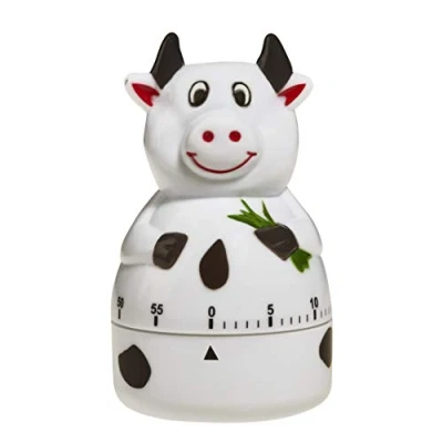 Obrázek TFA Dostmann Kuh Analoger Küchen Timer, 38.1007, Eieruhr, mit Metall Aufzugswerk, akustischer Alarm, Kunststoff, Weiß schwarz, L B 58 x H 97 mm