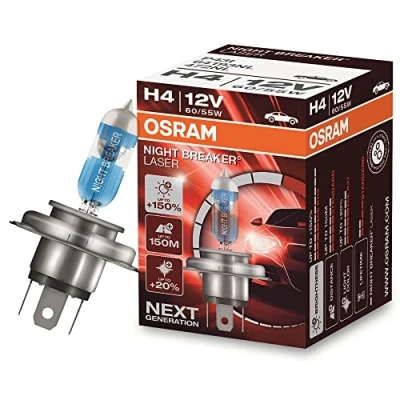 Obrázek OSRAM NIGHT BREAKER LASER H4, + o 150 % více jasu, halogenová žárovka do světlometu, 64193NL, 12V osobní automobily, skládací krabice (1 žárovka)