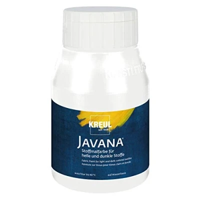Obrázek KREUL 91553 Javana barva na textil pro světlé a tmavé látky, 500ml láhev bílá, brilantní vodní bázi, pastózní charakter, k razítkování šablonování, po fixaci lze prát