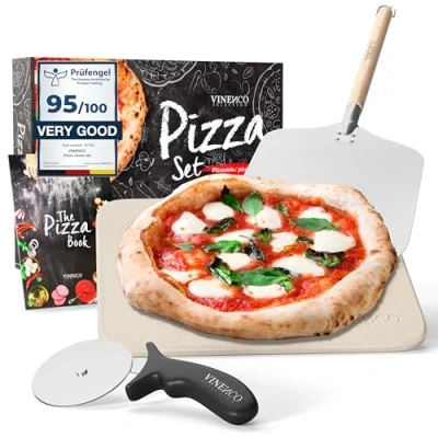 Obrázek Kámen na pizzu do trouby a plynového grilu Sada s lopatkou pizzu, receptářem pečení cihel pizzy kamenných kamenů hranatá pizza, lopatka příslušenství k