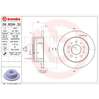 Obrázek Brembo 08.8094.30 brzdový kotouč pár