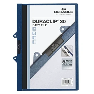 Obrázek Durable Svorka Duraclip 30 Easy File, sepnutelná, tvrdá fólie, až listů A4, tmavě modrá, balení po 25 kusech, 222907