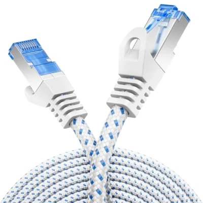 Obrázek deleyCON 1,5m CAT 8 propojovací kabel (40 Gbit/s, 2000 MHz) Gigabit síťový Ethernet RJ45 S/FTP POE CAT8 LAN pro PS5 Router Modem TV Switch Laptop bílý