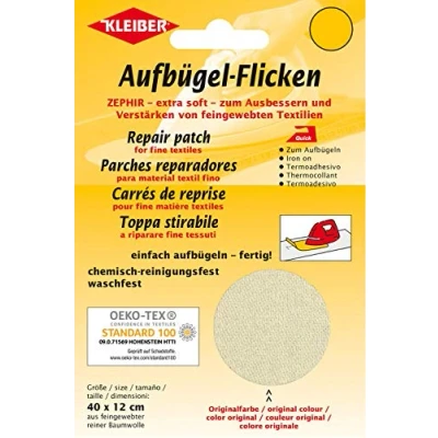 Obrázek Kleiber + Co.GmbH Nažehlovací záplaty Zephir, krémová, cca 40 cm x 12