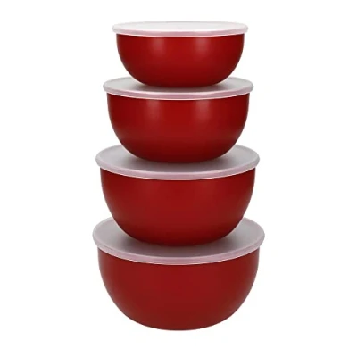Obrázek KitchenAid Salatschüsseln aus Kunststoff mit Deckel, rot, 4er Set 355, 591, 828 und 1065 Millilitern