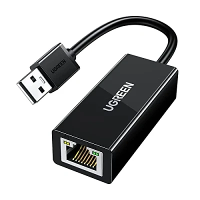 Obrázek UGREEN LAN adaptér USB 2.0 síť na RJ45 Ethernet 10/100 Mbps vhodný Pro Surface 3, MacBook, Rasberry Pi atd. kompatibilní s Windows 10, Win 8.1, Linux, Wii, Wii U, černý