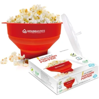 Obrázek Collapsible Silicone Microwave Hot Air Popper Bowl with Lid and Handles (Red)