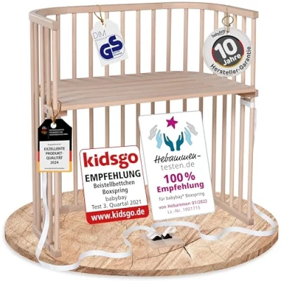 Obrázek babybay Boxspring, servírovací postel z masivního bukového dřeva, kompaktní a proměnlivý/dětská postýlka, výška plynule nastavitelná šetrná k životnímu prostředí, s rostoucí dětskou postýlkou
