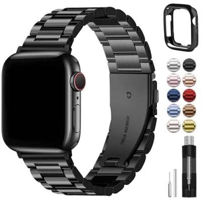 Obrázek Fullmosa Kompatibilní s Apple Watch náramek 41 mm 40 38 dámský pánský, kovový ušlechtilá ocel řemínky pro SE série 9 8 7 6 5 4 3 2 1 iwatch náramky černé