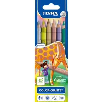 Obrázek LYRA Barevné obry, dřevěné pastelky, hexagonální, jumbo, lakované, náplň 6,3 mm, kartonové pouzdro, 6 tříděných barev