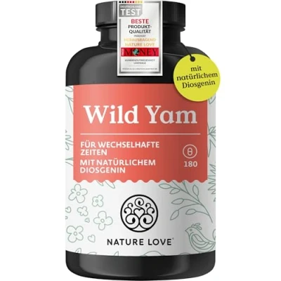 Obrázek NATURE LOVE® Kapsle Wild Yam 180 veganských kapslí vysoká dávka s extraktem 880 mg (z toho 176 diosgenin) v každé denní dávce laboratorně testováno, bez nežádoucích přísad a vyrobeno
