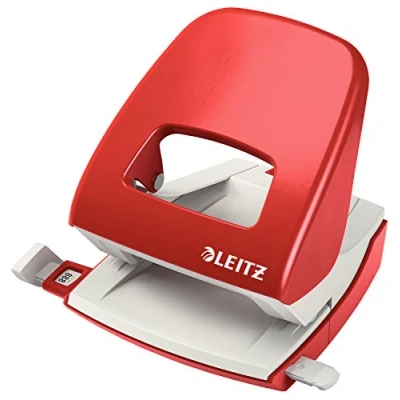 Obrázek Leitz Kancelářská děrovačka z kovu, na 30 listů, kolejnice s údaji o formátu, ergonomický design, červená, 50086025