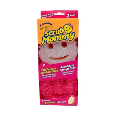 Obrázek Scrub Daddy Čisticí houba Mommy, čistič hrnců, kuchyňská houbička se změnou struktury, mycí nepoškrábe, na smajlíky odolná proti zápachu, nádobí balení 2 ks,