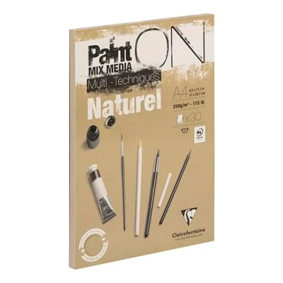 Obrázek Clairefontaine 96540C Malířský blok / kreslicí PaintON lehce drsný povrch DIN A4 21 x 29,7 cm, lepený na obou stranách, 30 listů, 250 g 100% celulózové korekce možné ideální pro mixmedia bílá 1
