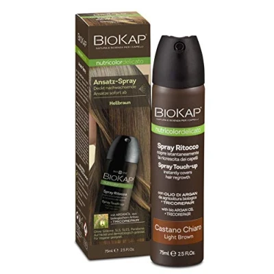 Obrázek BIOKAP Touch Up Ansatz Spray 75ml HELLBRAUN Grauen kaschieren in 1 Sekunde hält bis zur nächsten Haarwäsche Bio Arganöl TricoREPAIR Komplex