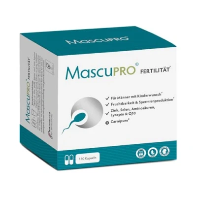 Obrázek MascuPRO® Mužská fertilita dle přání dětí plodnost produkce spermií 180 kapslí zinek, selen, Q10, L karnitin, arginin vitamíny muž dětské