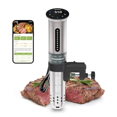 Obrázek KitchenBoss Sous Vide Stick Garer: 1100 W přesný vařič Wi Fi Appovládání Tyč cirkulace 40 C 90 C, IPX7, vodotěsný, LED dotykový displej, ultra tichý cirkulátor potápění