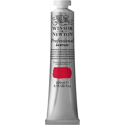 Obrázek Winsor &amp; Newton Profesionální akrylová barva 2337466 v umělecké kvalitě, vysoká zářivost barev a krycí schopnost, archivní kvalita, 200 ml tuba permanentní karmín na alizarin