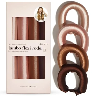 Obrázek Kitsch Jumbo Heatless Hair Curler Satin Covered Curlers for Overnight Curls Flexi Rods No Heat to Sleep In Curling Rod Short 4pcs
