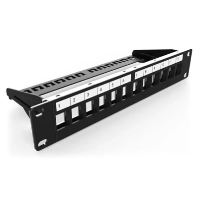 Obrázek Modul DIGITUS Patch panel Modular 12 portů 10 palcový montáž na stojan 1U Distribuční modulu Keystone stíněný černý