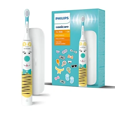 Obrázek Philips Elektrický zubní kartáček Sonicare For Kids Design a Pet Edition se speciálními samolepkami pro děti, úzkým cestovním pouzdrem nabíječkou USB (model HX3603/01)