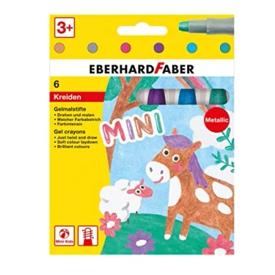 Obrázek Eberhard Faber 529106 gelové pastelky metalické s měkkou náplní a posuvným pouzdrem, 6 gelových tužek v kartonovém pouzdře
