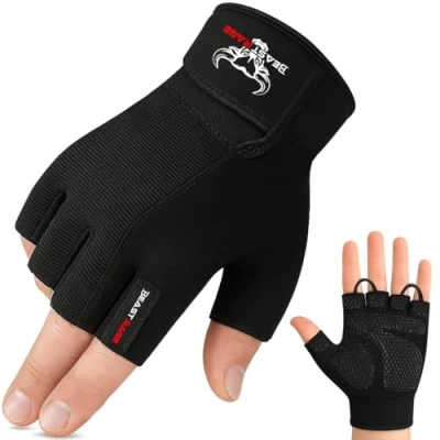 Obrázek BEAST RAGE Fitness Handschuhe für Training, rutschfest,gepolsterte Handfläche,Halbfinger Workout,Gewichtheben Handschuhe, Radfahren, Crossfit,Krafttraining (Black, L)