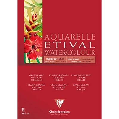 Obrázek Clairefontaine 96375C Aquarellblock Etival (matt, 200g, für alle Nasstechniken geeignet, 1 seitig verleimt, 10 Blatt, DIN A3, 29,7 x 42 cm, ideal Anfänger, säurefrei) weiß
