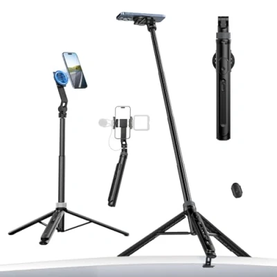 Obrázek ULANZI TT88 stojan na mobilní telefon 145 cm, magnetická selfie tyč s dálkovým ovládáním, stativ pro smartphone klipem 2 v 1 Clip &amp; Cold Shoe Mount, iPhone/Samsung
