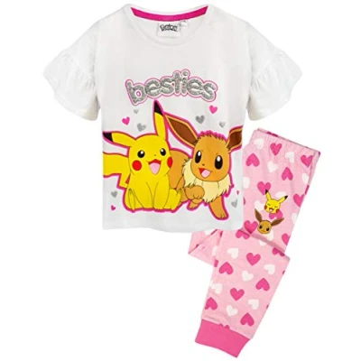 Obrázek Pokemon Pyjamas Pikachu &amp; Eevee rukávy s volánky Dlouhé NEBO krátké nohavice dívčí pyžamo,