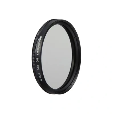 Obrázek Amazon Basics 55 mm Circular polarizační ochranný filtr pro hlubší barvy, snížení oslnění a odrazů, několikanásobně povrstvený, chrání před prachem, nečistotami poškrábáním