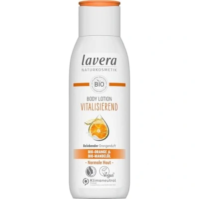 Obrázek lavera Body Lotion Vitalizující přírodní kosmetika veganská bio pomerančový a mandlový olej oživující pomerančová vůně certifikováno PETA biologicky odbouratelné tělové mléko 200