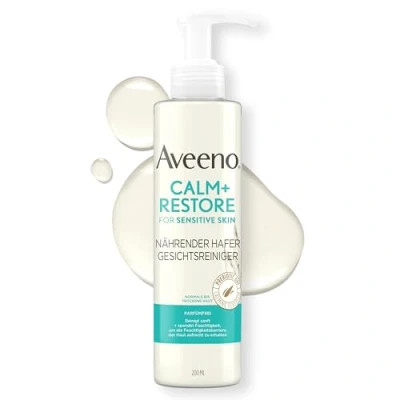 Obrázek Aveeno CALM+RESTORE nährender Hafer Gesichtsreiniger (200 ml), parfümfreie &amp; sanfte Gesichtsreinigung für empfindliche Haut mit präbiotischem beruhigendem Mutterkraut