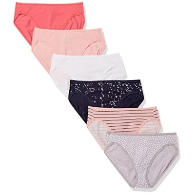 Obrázek Amazon Essentials Damen Slip aus Baumwolle mit hohem Beinschnitt (in Übergröße erhältlich), 6er Pack, Mehrfarbig/Punkte/Sterne/Streifen, 42