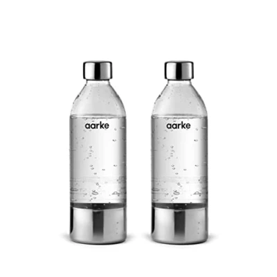 Obrázek aarke 2er Pack PET Flaschen für Wassersprudler Carbonator 3, BPA frei mit Details in Edelstahl, 800ml, AASPB1 STEEL
