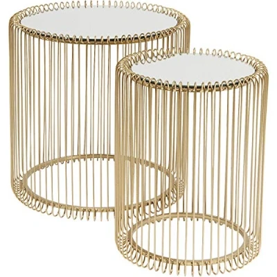 Obrázek Kare Design stolek Wire Gold sada 2, kulatý, moderní skleněný stůl, malý konferenční stolek, noční 45 x 44 cm