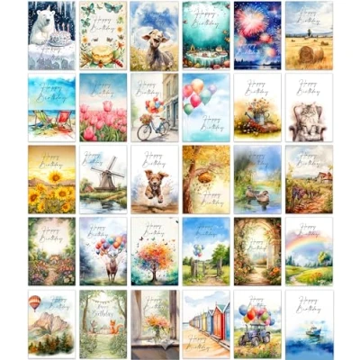 Obrázek the lazy panda card company 30 verschiedene bunte und lustige Geburtstagskarten mit Umschlägen (gemischtes Alter)