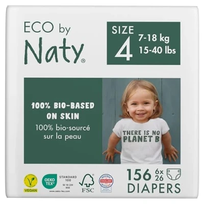 Obrázek Naty by Nature Babycare 8178389 Eco od Premium Organické pleny pro citlivou pleť, velikost 4, 7 18 kg, 6 ks 26 kusů (celkem 156 kusů), bílá