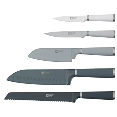 Obrázek RICHARDSON Sheffield SEASONS MONO blok na nože magnetický, vč. 5dílné sady nožů, univerzální nůž, nůž zeleninu, 2 x Santoku a chleba, lze mýt v myčce, nerezový, hnědý/stříbrný