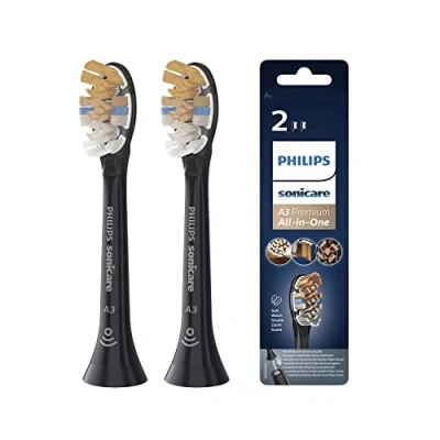 Obrázek Philips Sonicare Original A3 Premium All in One Standard Schallzahnbürstenköpfe 2er Pack Schwarz (Modell HX9092/11)