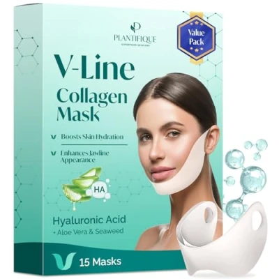Obrázek Plantifique Obličejová maska V line Hyaluron Face Mask 15dílná sada Páska na obličej Dvojitá brada Vegan Masky Beauty Jawline Korean Napínání