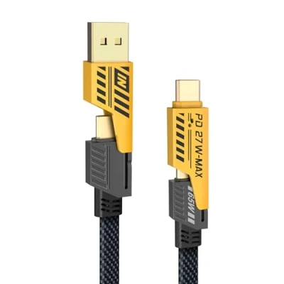 Obrázek YISH Multi USB nabíjecí kabel 4 v 1: univerzální rychlonabíjecí [1. 8M] Nylon C s A/USB na 65W typ C+ 27W PD datový pro iPhone Android Samsung Galaxy Huawei Sony Oneplus