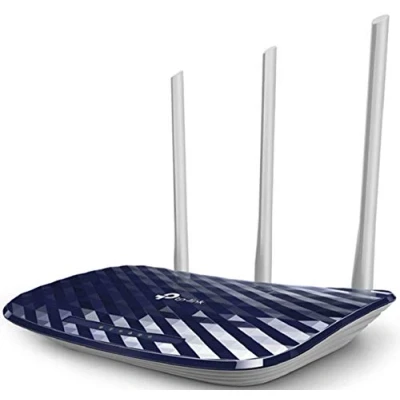 Obrázek TP Link Archer C20 dvoupásmový Wi Fi router (300 Mbit/s na 2,4 GHz + 433 5 GHz, 4 10/100 LAN 1 WAN porty, podporuje snadný přístup k síti hostů a ochranu dítěte), modrá, bílá