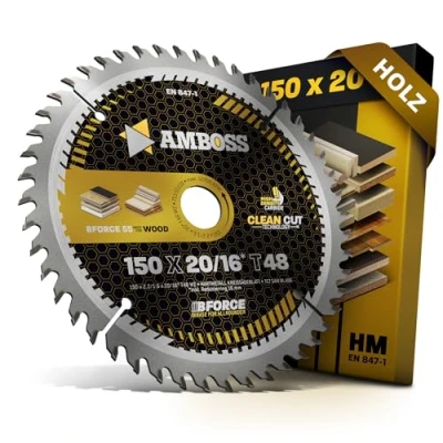 Obrázek HM Pilový kotouč 150x20 16 Z48 výměnný zub na dřevo super jemný řez. AMBOSS WERKZ® 150 mm + redukční kroužek 20 mm. 150x16 kompatibilní s BOSCH GB 1923. GKS 12 V. 46. PKS